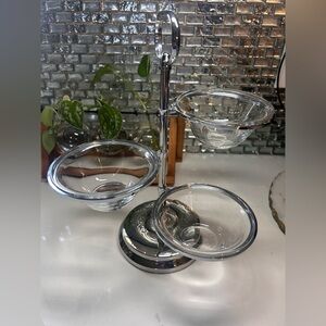 Pottery Barn Swank Garnish 3 Condiment Serving Bowls Stand holder